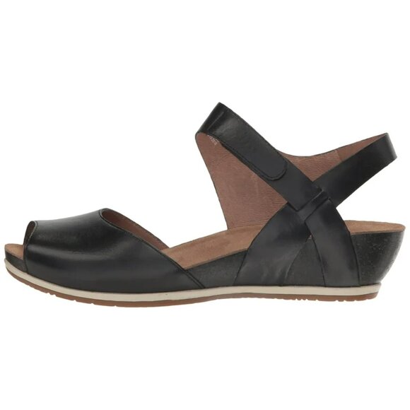 Dansko Women's Black Vera Wedge Leather Open Toe Slingback Sandal Size 7 - Picture 1 of 8